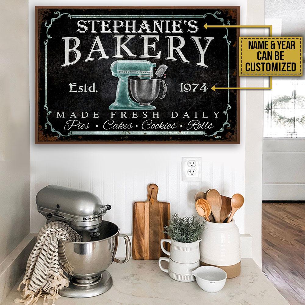 Aeticon Gifts Personalized Baking Made Fresh Daily Black Canvas Mom Dad Gift Home Decor