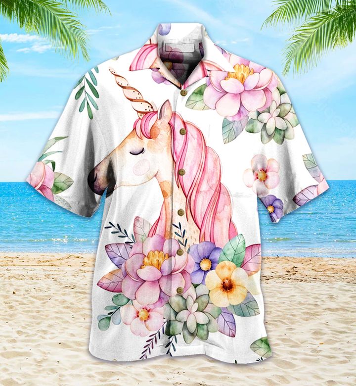 Unicorn Floral Pink Hawaii Shirt Ha63746