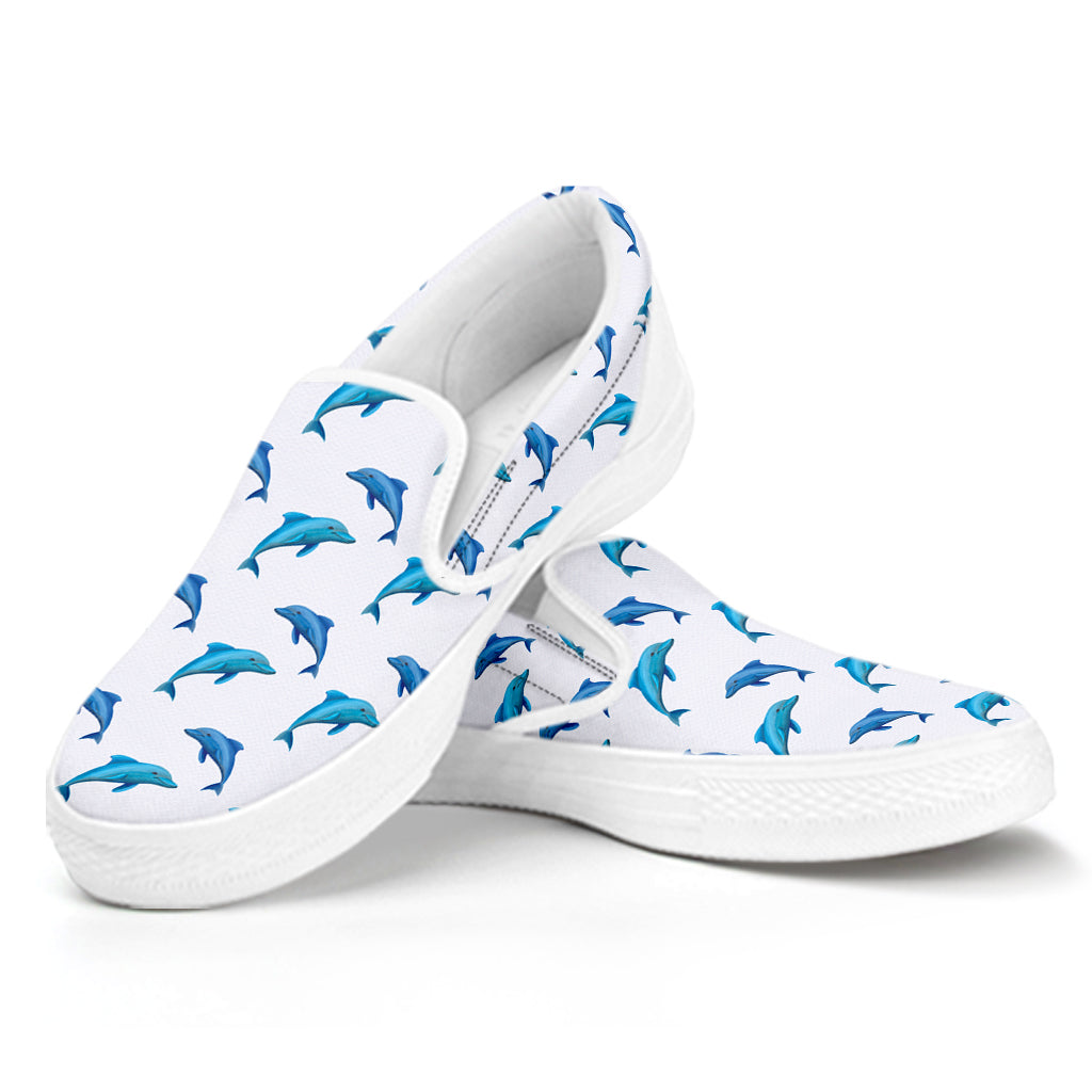 Watercolor Dolphin Pattern Print White Slip On Shoes