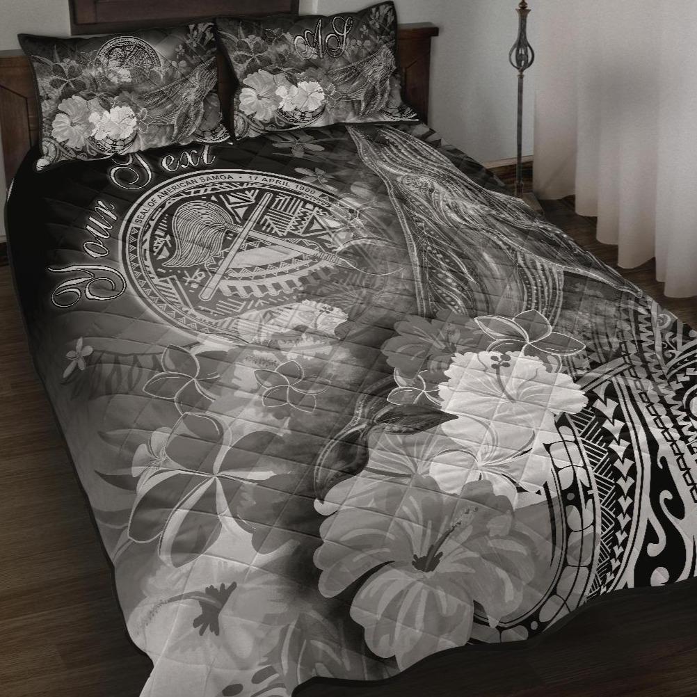 American Samoa Polynesian Custom Personalised Quilt Bed Set – Humpback Whale with Tropical Flowers (White)- BN18