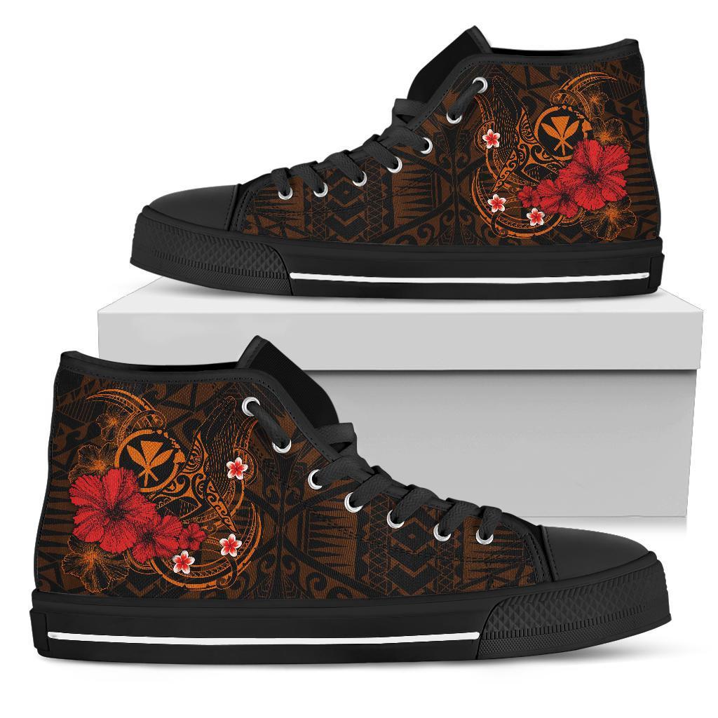 Polynesian Hawaii  Kanaka Maoli High Top Shoe – Humpback Whale with Hibiscus (Golden) – BN15