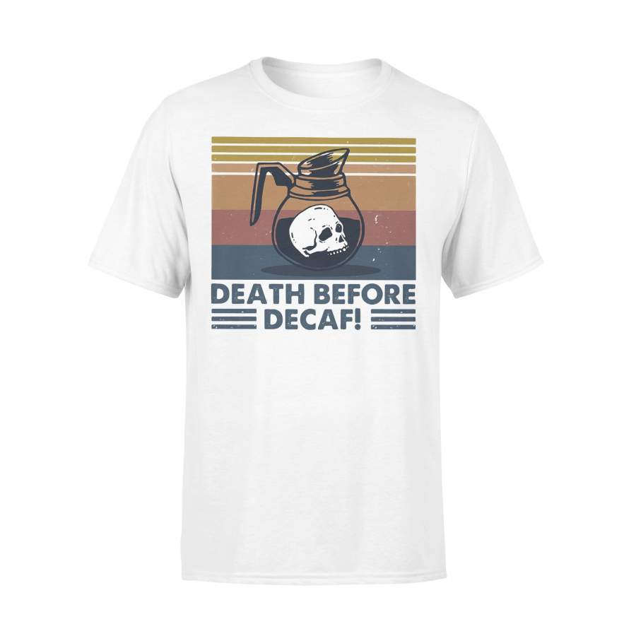 Coffee Skull Death Before Decaf Vintage Retro T-shirt