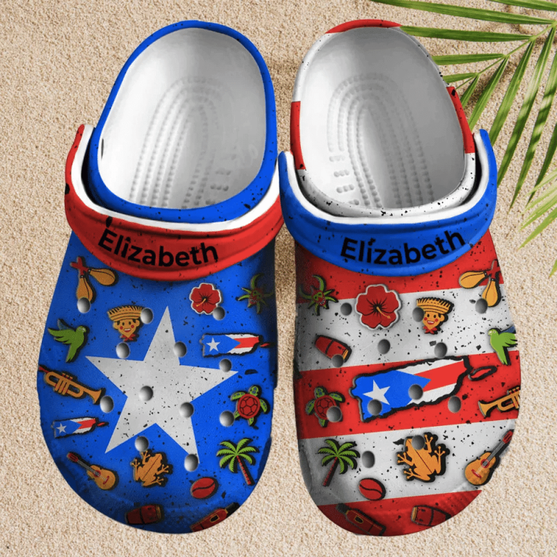 Custom Name Puerto Rico Symbols Clogs Shoes