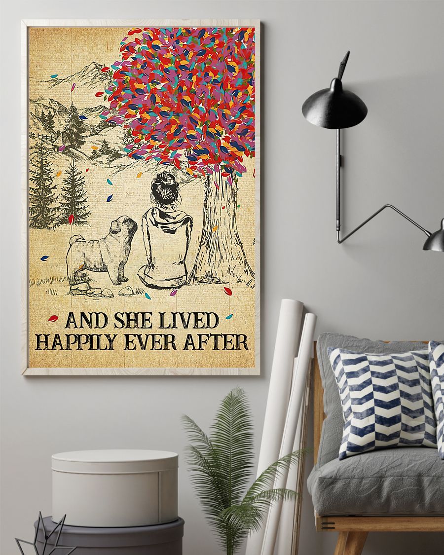 Pug And She Lived Happily Ever After Portrait Poster & Canvas Gift For Pug Lovers Gift For Dog Lovers Home Decor Wall Art Visual Art