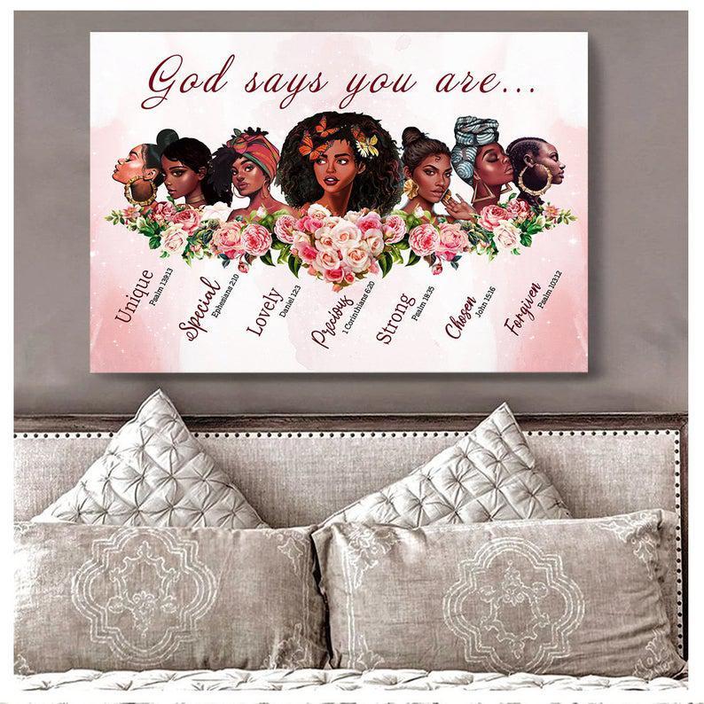 Black Women God Says You Are Poster Canvas, African American Girls Poster
