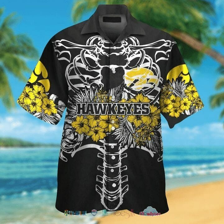 NCCA Iowa Hawkeyes Gold Flowers Black Hawaiian Shirt