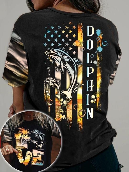 Dolphin Love Us Flag Beach 3D T-Shirt 3d Hoodie Sweater Tshirt