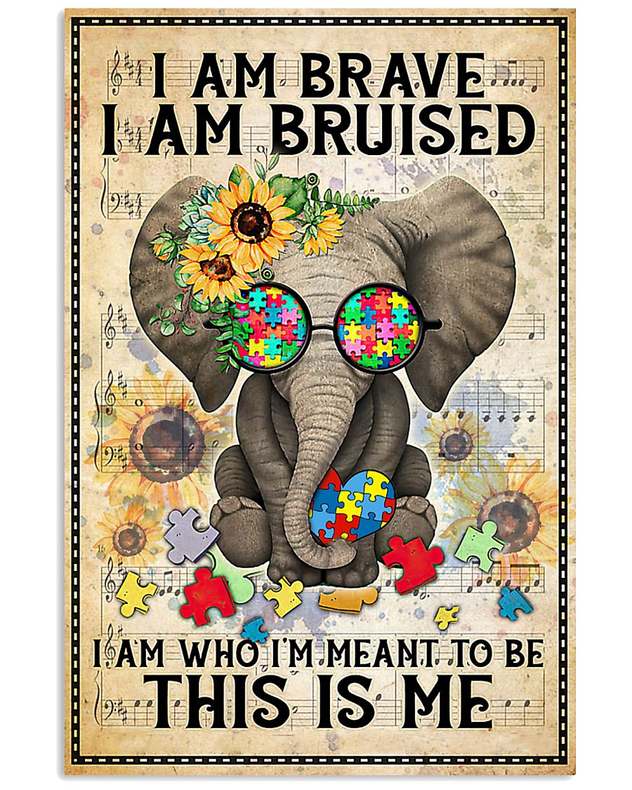 Autism Elephant I Am Brave This Is Me Poster Print, Canvas Print Wall Art, Canvas Poster Wall Decor