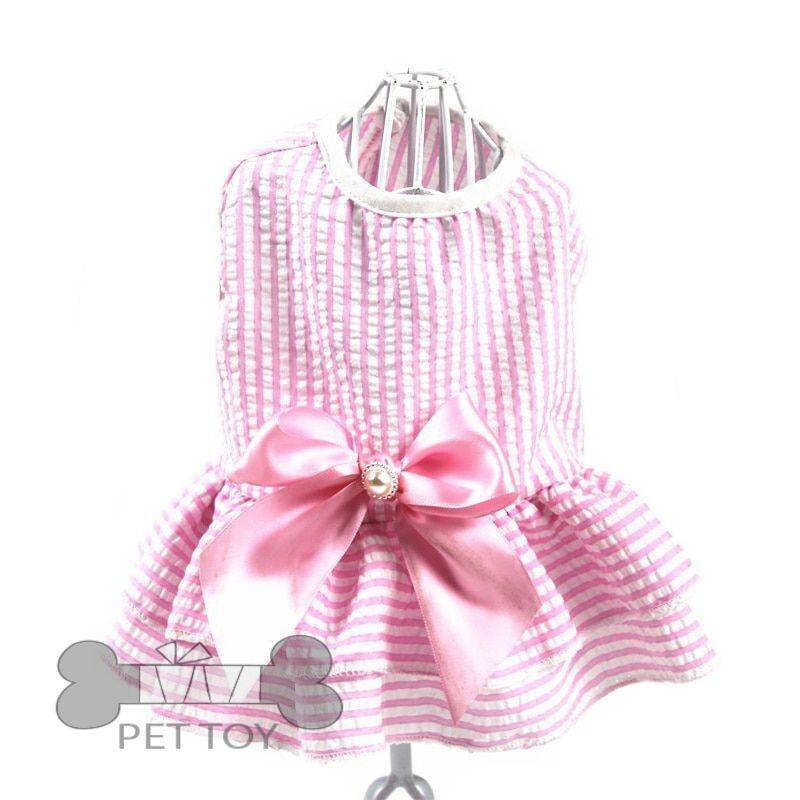 Pink Blue Stripe Dresses for Small Dogs Summer Cotton Blend Shirt Clothes for Chihuahua Poodle Tutu Princess Puppy Dress