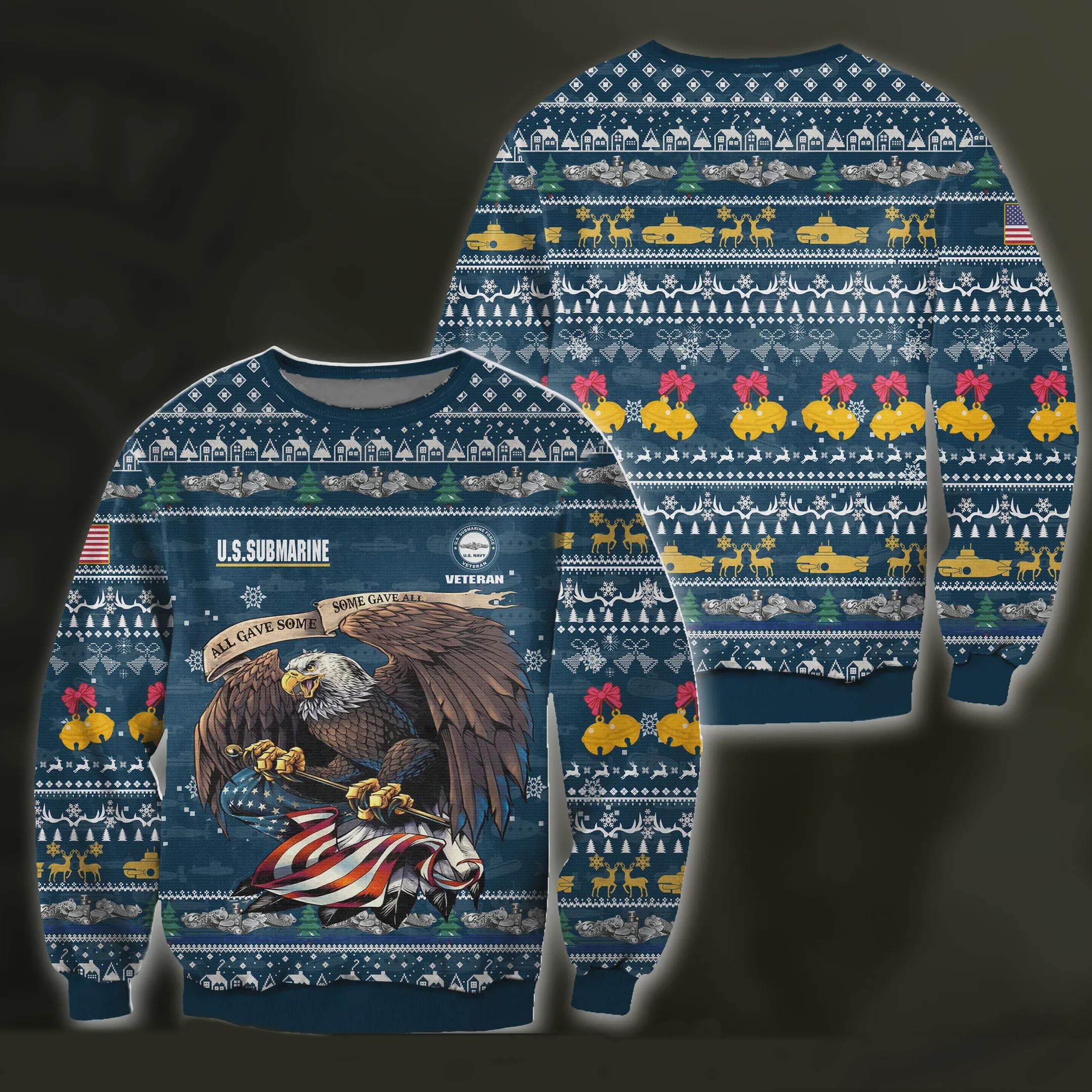 Veteran Sweater Us Submarine Veteran Eagle Christmas Pattern Blue Ugly Sweater