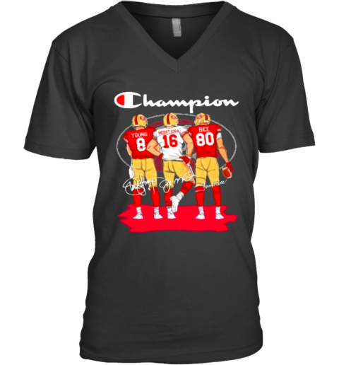 Champions San Francisco 49Ers Young Montana Rice Signatures V-Neck T-Shirt