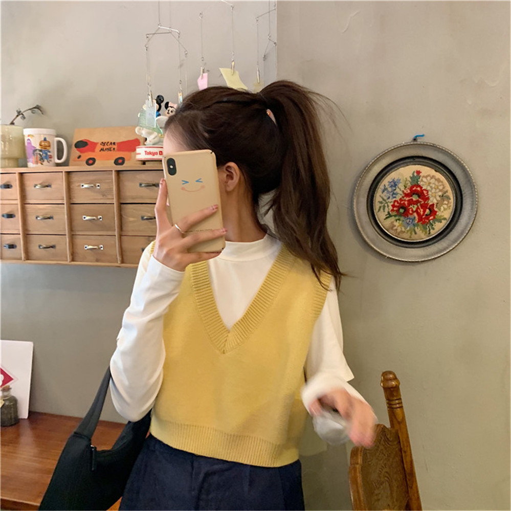 2021 Womens Fashion Fresh New tops Sweater Vest Women V-neck Loose Solid Color Korean All-match Chic Leisure Teens Sleeveless alx