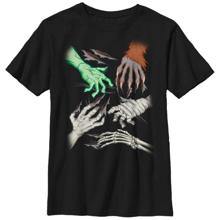 Lost Gods Boy’s Halloween Monster Hands  T Shirt Black S