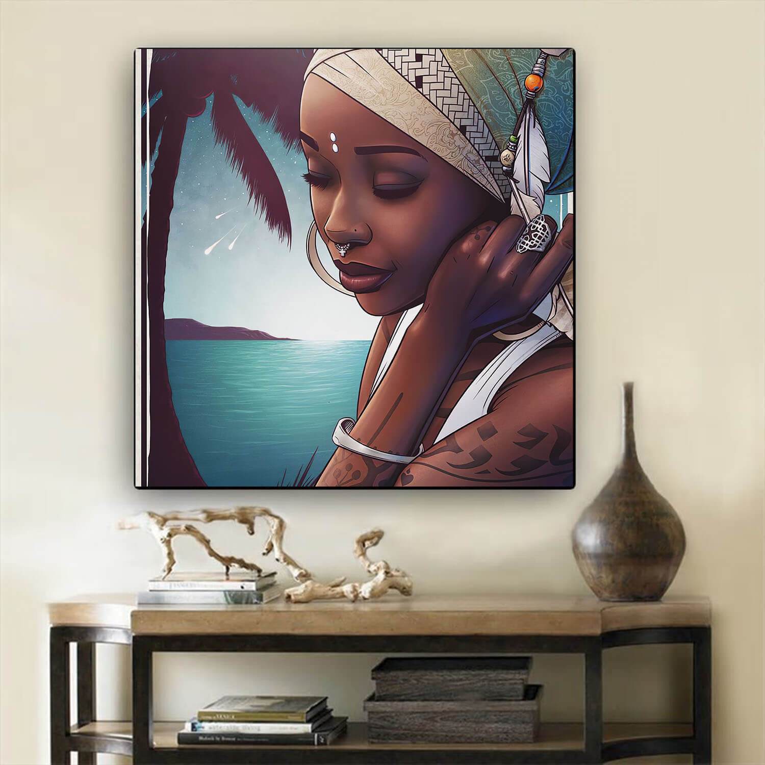 Black History Art Pretty Girl With Afro Black History Canvas Art Afrocentric Home Decor BPS44026