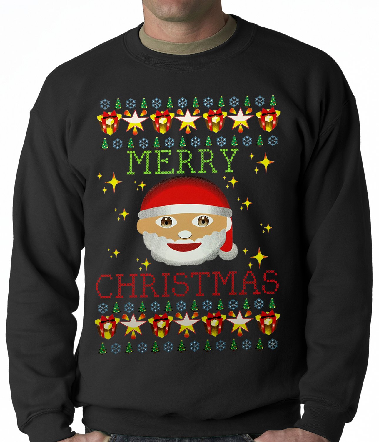 Ugly Christmas Sweater – Ugly Christmas Tee – Emoji Santa Ugly Christmas Adult Crewneck