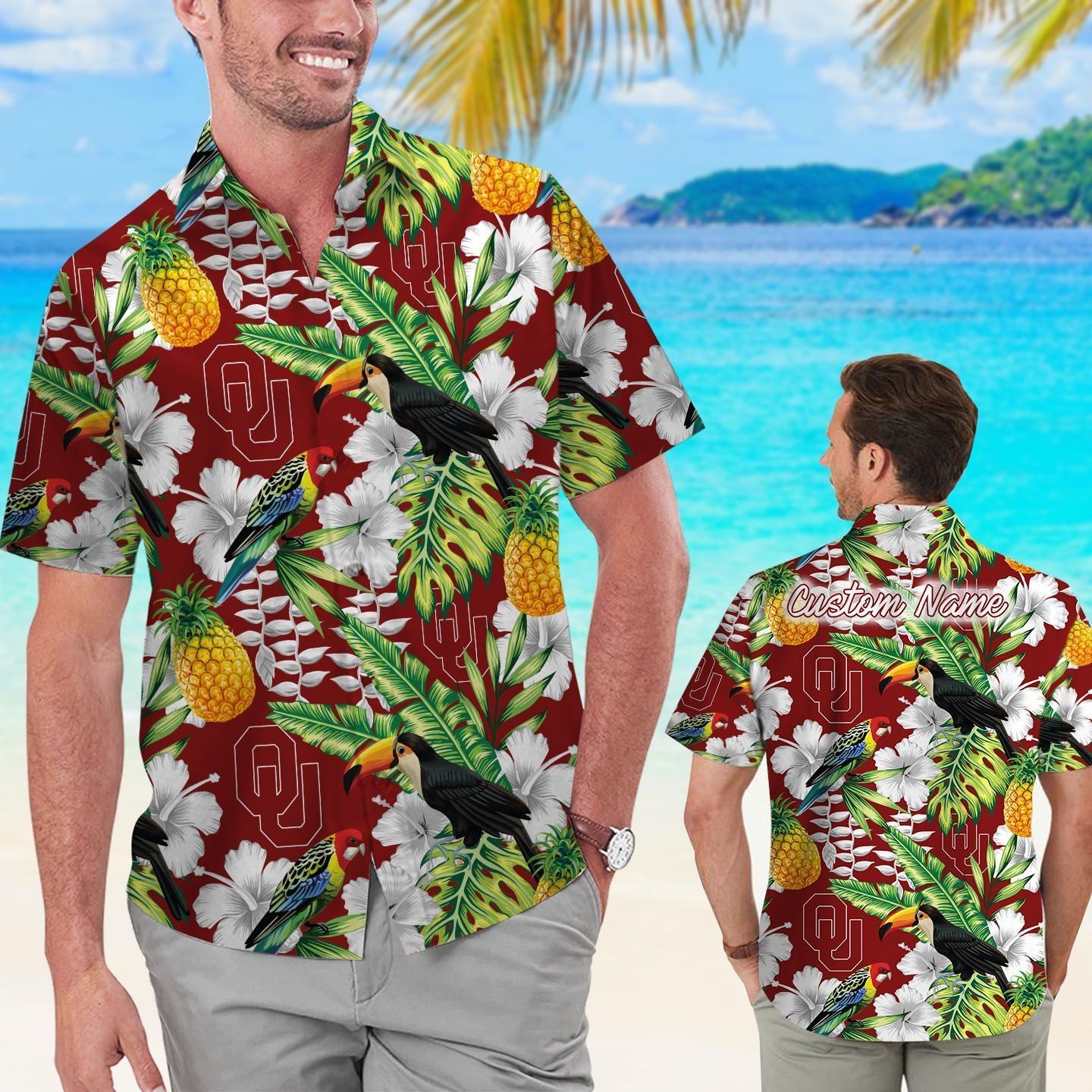 Oklahoma Sooners Personalized Parrot Floral Tropical Hawaiian Shirt