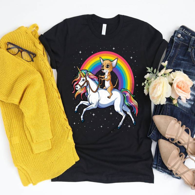 Crushtee Chihuahua Riding Unicorn Shirt Chihuahua Shirt Chihuahua Gifts Rainbow Unicorn Chihuahua Tee Shark Shirt Tank Top Hoodie Long Sleeve Hoodie