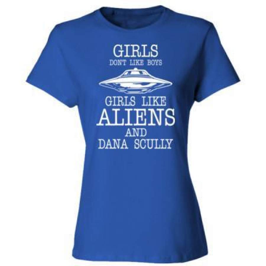 AGR Girls Dont Like Boys Girls Like Aliens And Dana Scully – Ladies’ Cotton T-Shirt