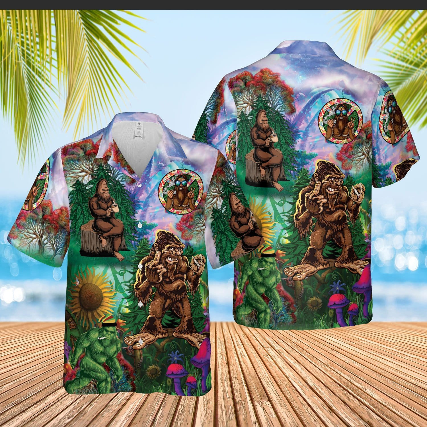 Funny Hippie Bigfoot Green Unisex Hawaii Shirts Ha55435