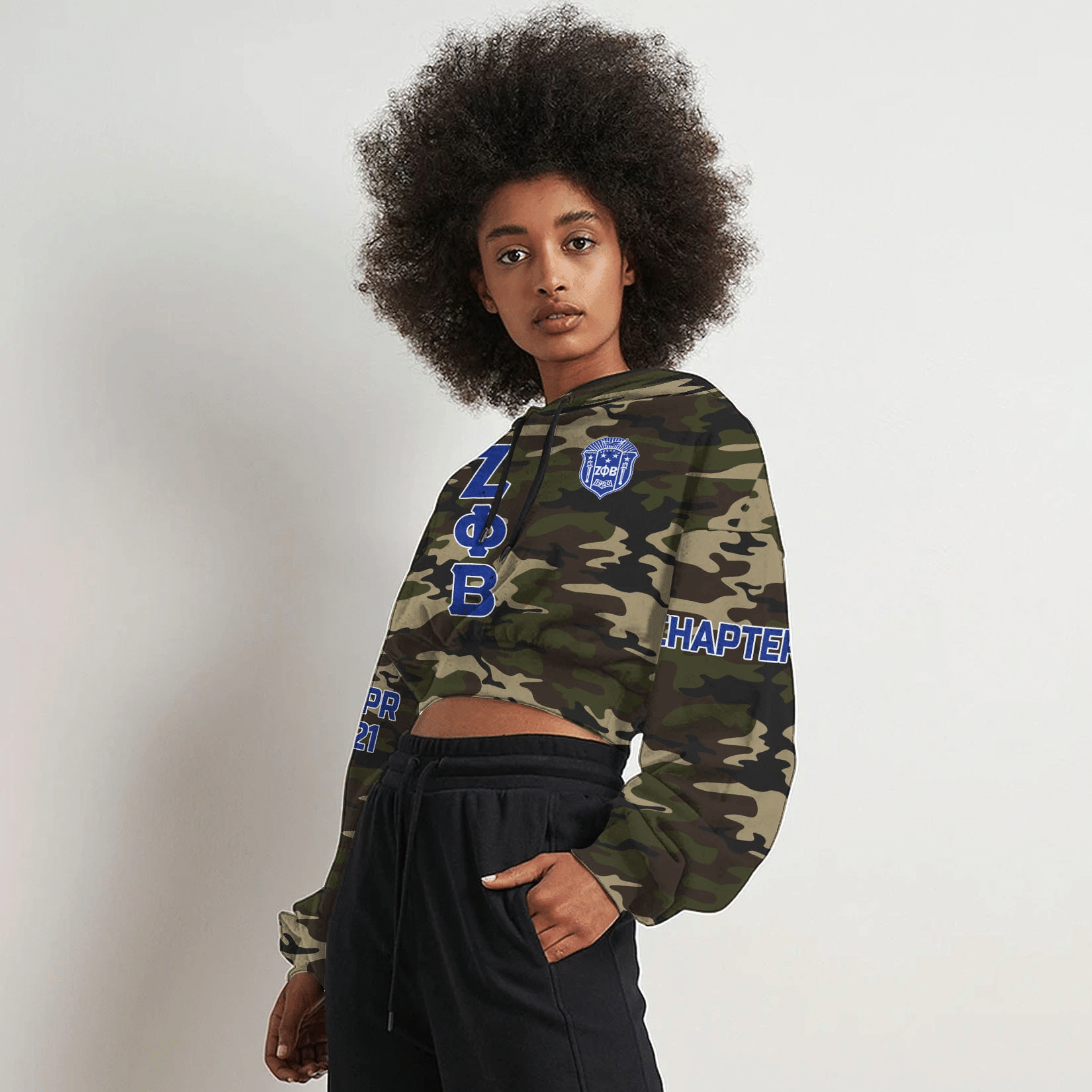 Wonder Print Hoodie – Personalized Zeta Phi Beta Camouflage Croptop Hoodie