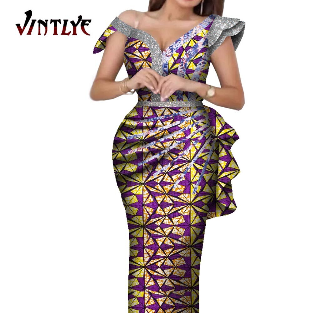 Summer African Dress for Women Sexy Elegant Robe Africaine Femme Floral Print Halter Dresses Lady Evening Gowns Plus Size WY242 alx