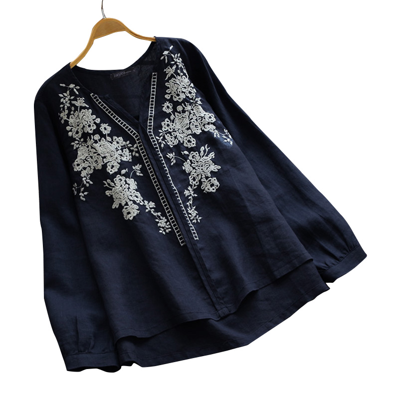 ZANZEA Vintage Retro Floral Blouse Women Long Sleeve V-neck Shirts Spring Casual Cotton Linen Tops Oversized Blus Femininas alx