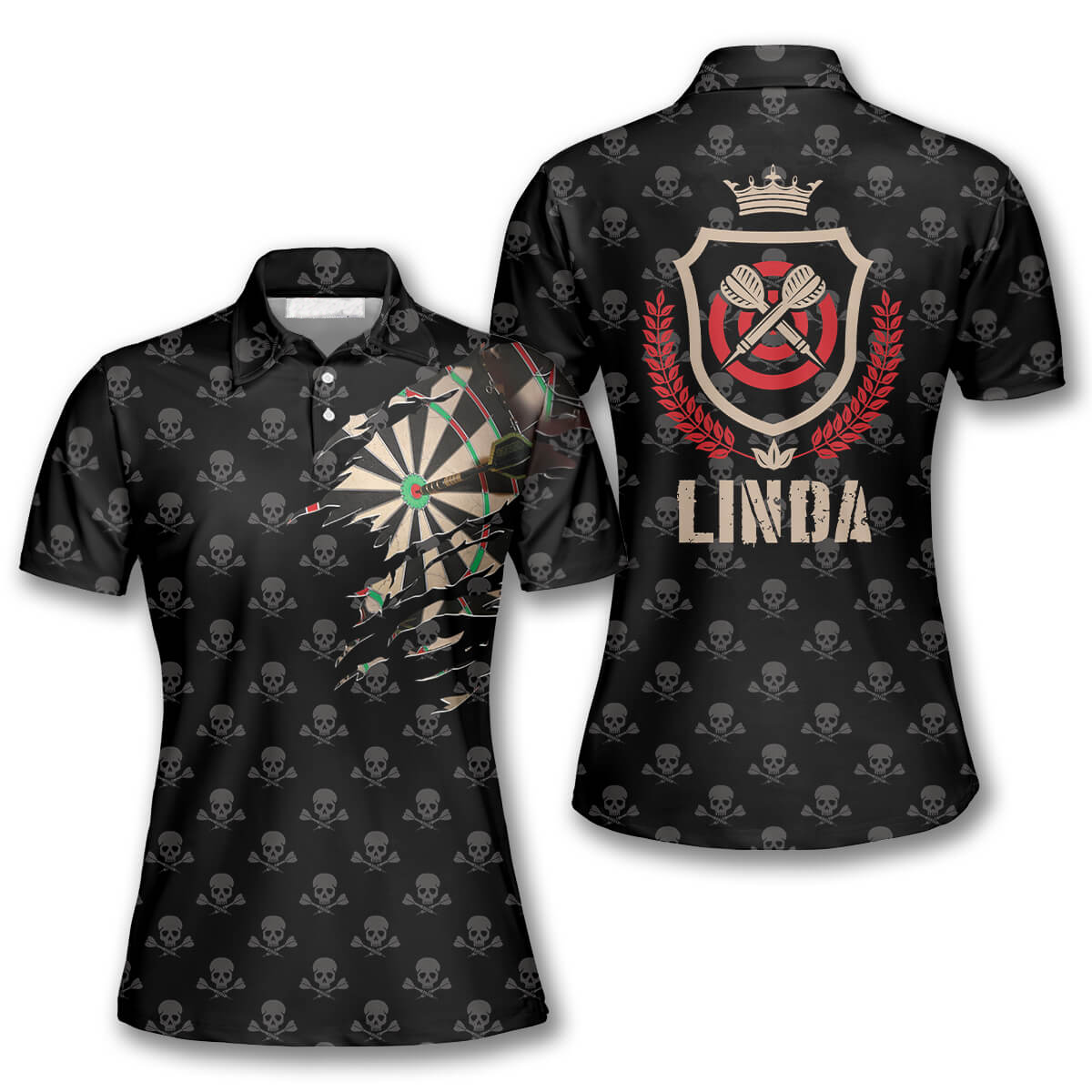 Darts Skull Crossed Pattern Custom Darts Shirts For Women