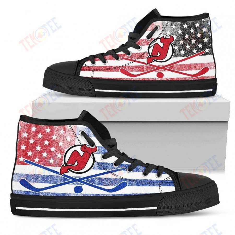 Mens Womens New Jersey Devils High Top Shoes Flag Rugbytop Quality TMT363