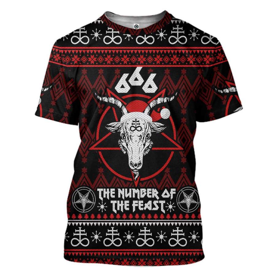 3D 666 The Number Of The Feast Ugly Christmas Sweater Custom Tshirt Apparel