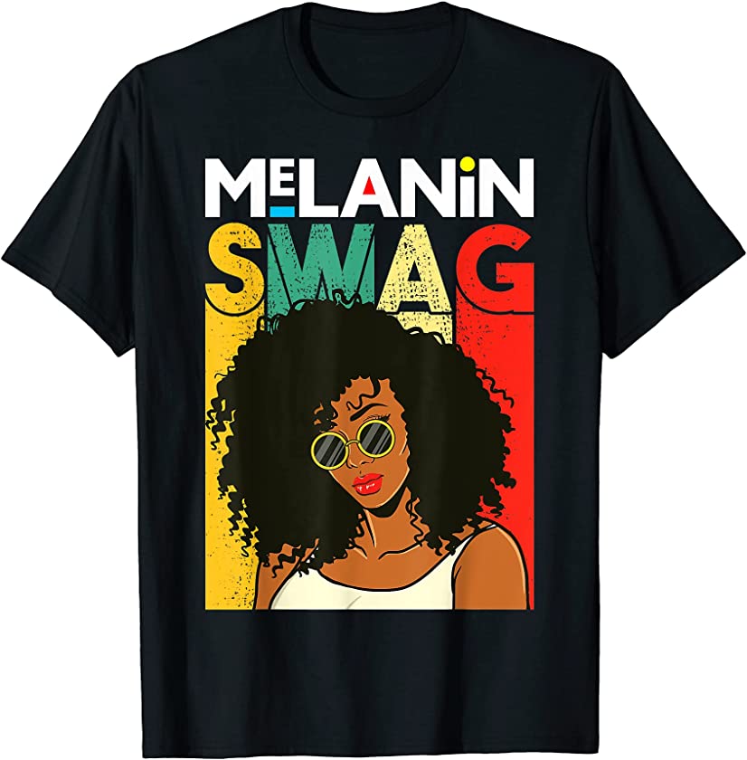 Melanin Swag Black Queen Fun Women Retro Vintage Afro Girls T-Shirt