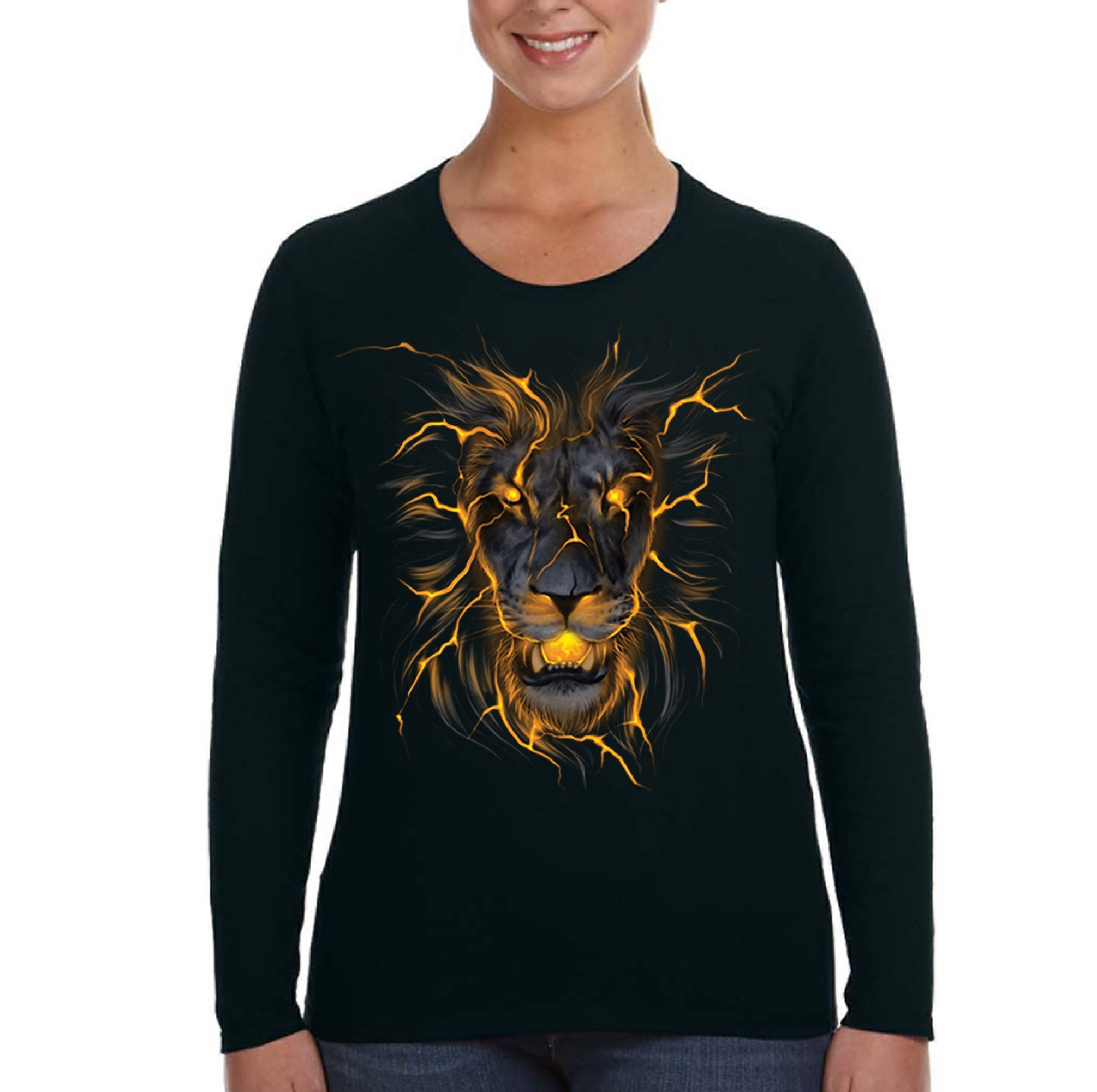 Xtrafly Apparel Women’S Glowing Lion Cat Safari Tiger Animal Long Sleeve T-Shirt