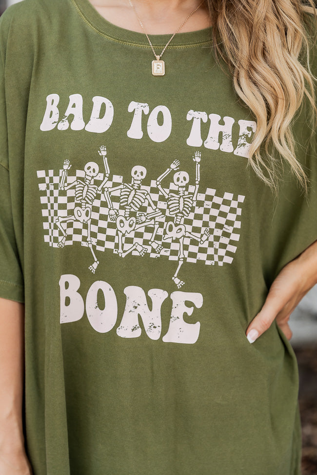 Bad To The Bone Olive Oversized Graphic Tee