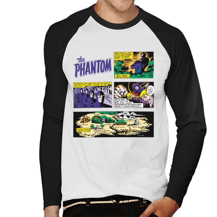 The Phantom Comic Montage Men’s Baseball Long Sleeved T-Shirt