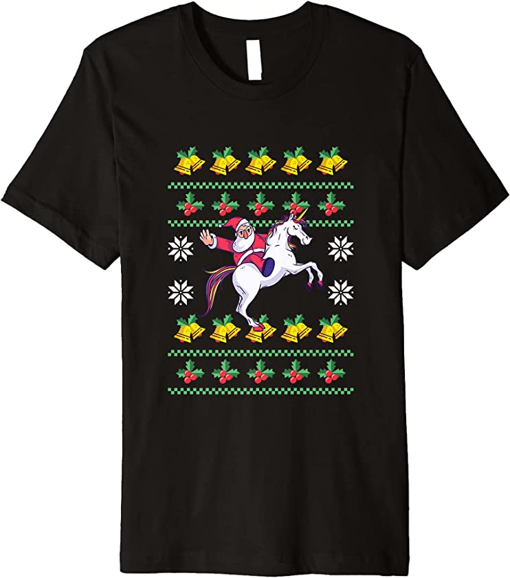 Ugly Christmas Santa Claus New Year Horse Riding Equestrian Premium T-Shirt