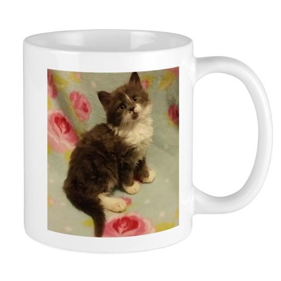 Blue And White Siberian Kitten Floral Background Mug