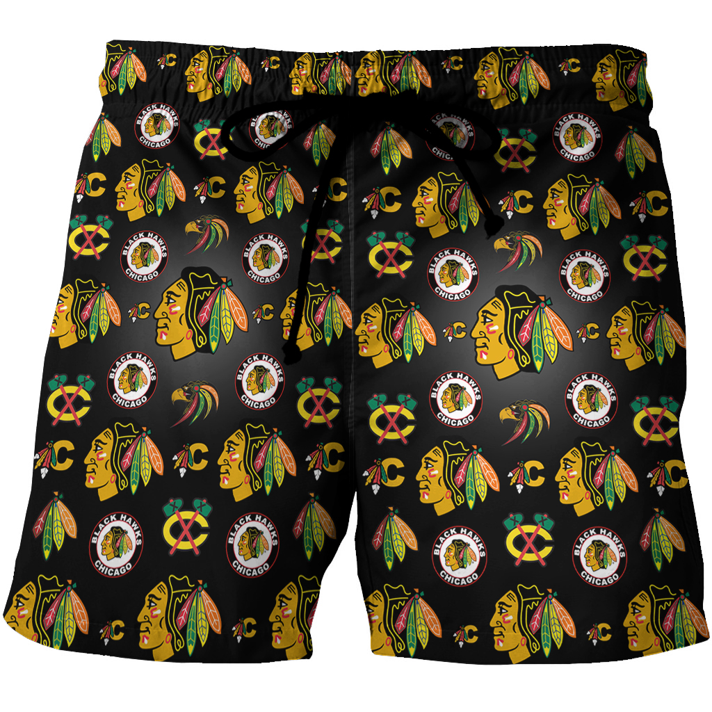 Chicago Blackhawks Emblem Symbol 3D All Over Print Summer Beach Hawaiian Short