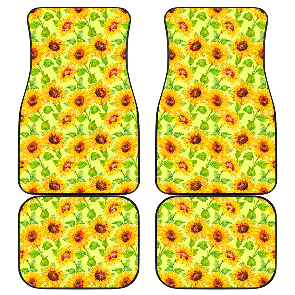 Beige Watercolor Sunflower Pattern Print Front And Back Car Floor Mats, Front Car Mat