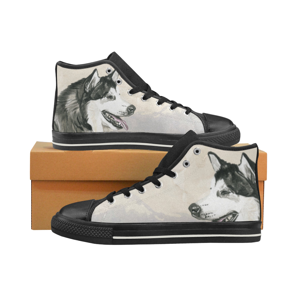 Alaskan Malamute Water Colour Black High Top Canvas Women’s Shoes/Large Size