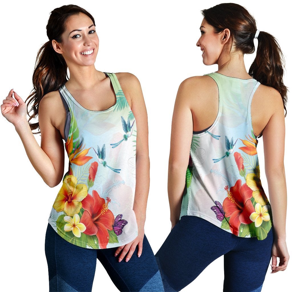 Hawaii Orchids Strelitzia Hibiscus Plumeria Hummingbirds Polynesian Racerback Tank Ha95278