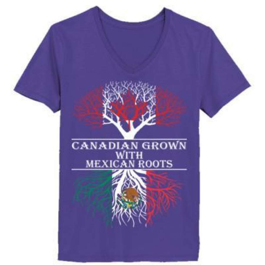 AGR Canadian Grown With Mexican Roots – Ladies’ V-Neck T-Shirt