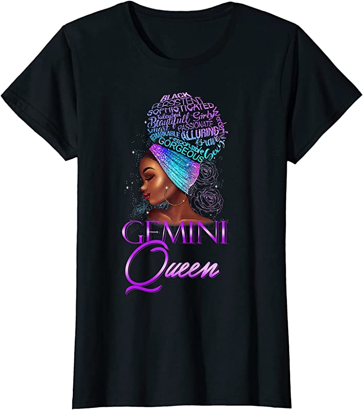 Purple Gemini Queen African American Woman May June Womens T-Shirt