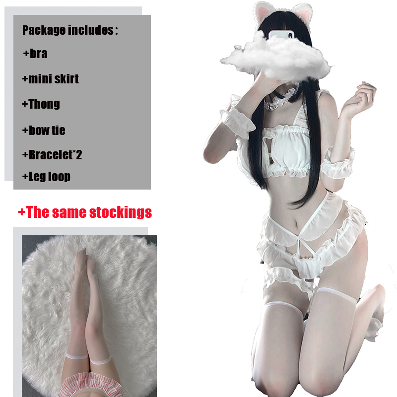 Women Sexy Lolita Erotic Lingerie Set Porno Costumes Cute Ruffles Lace Ladies Kawaii Babydoll Soft Girl Pajamas Cosplay Outfit alx