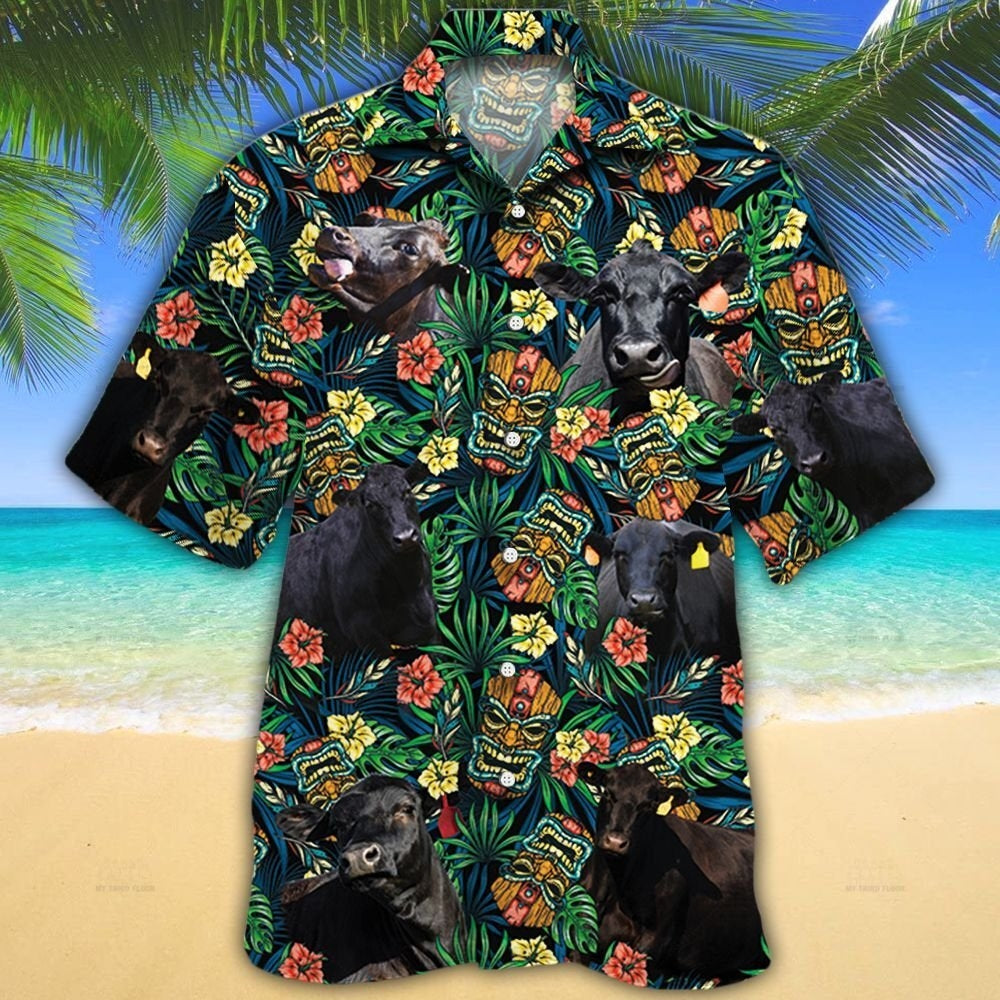 Black Angus Cattle Lovers Tribal Tiki Mask Hawaii Shirt Ha72984