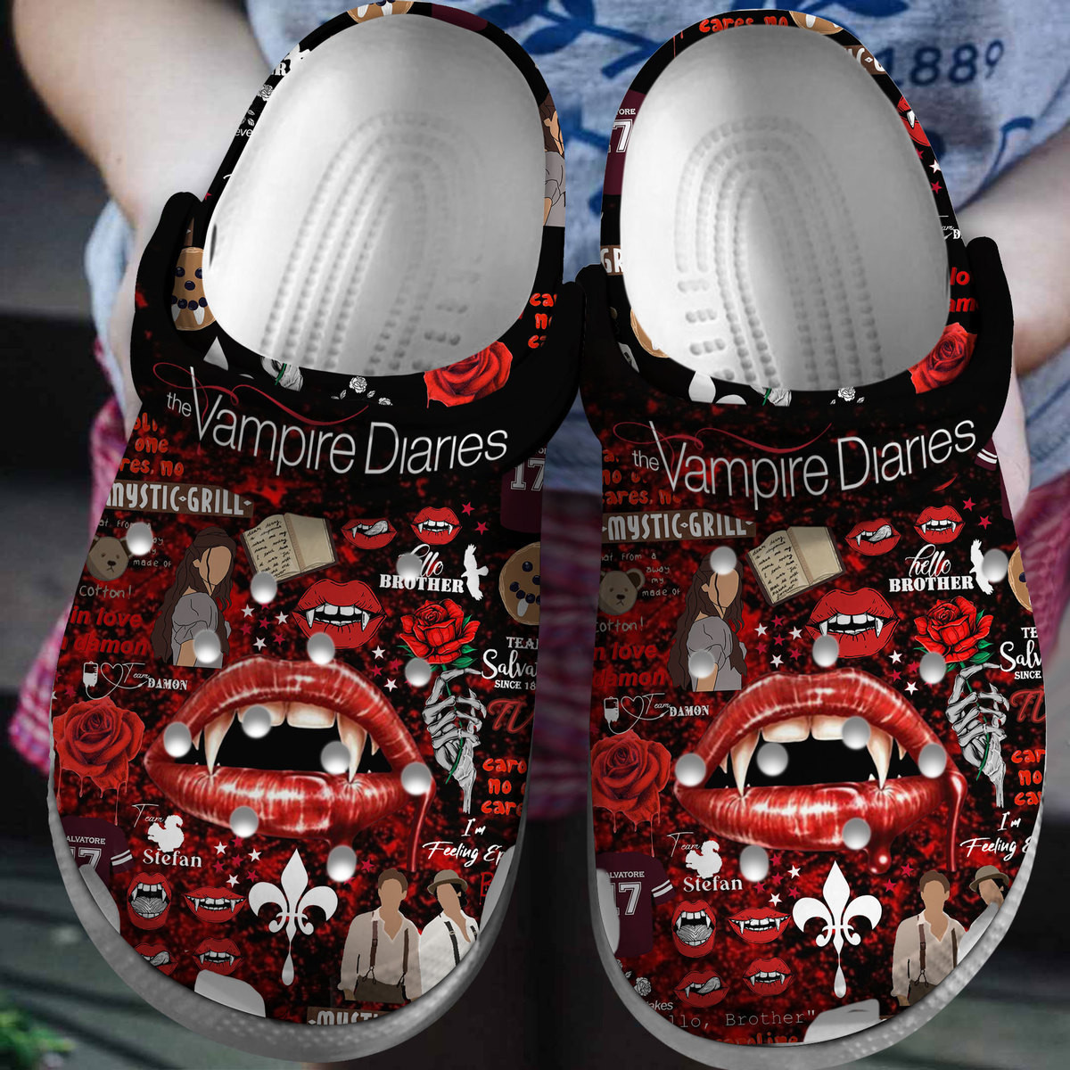 The Vampire Diaries TV Series Crocs Crocband Clogs Shoes Comfortable For Men Women and Kids