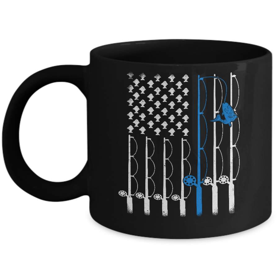 Vintage Fishing Clothes American Flag Fishing Mug