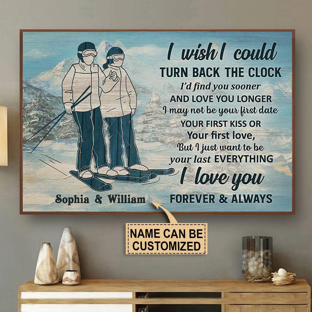 Aeticon Gifts Personalized Skiing Couple Turn Back The Clock Canvas Mom Dad Gift Home Decor