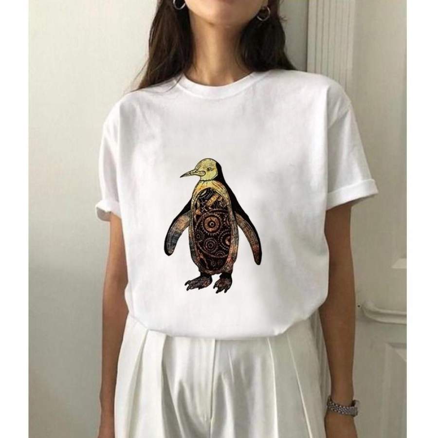 Summer Casual Short Sleeve Comfort T-Shirt Women’S Graphic Mechanical Penguin T-Shirt