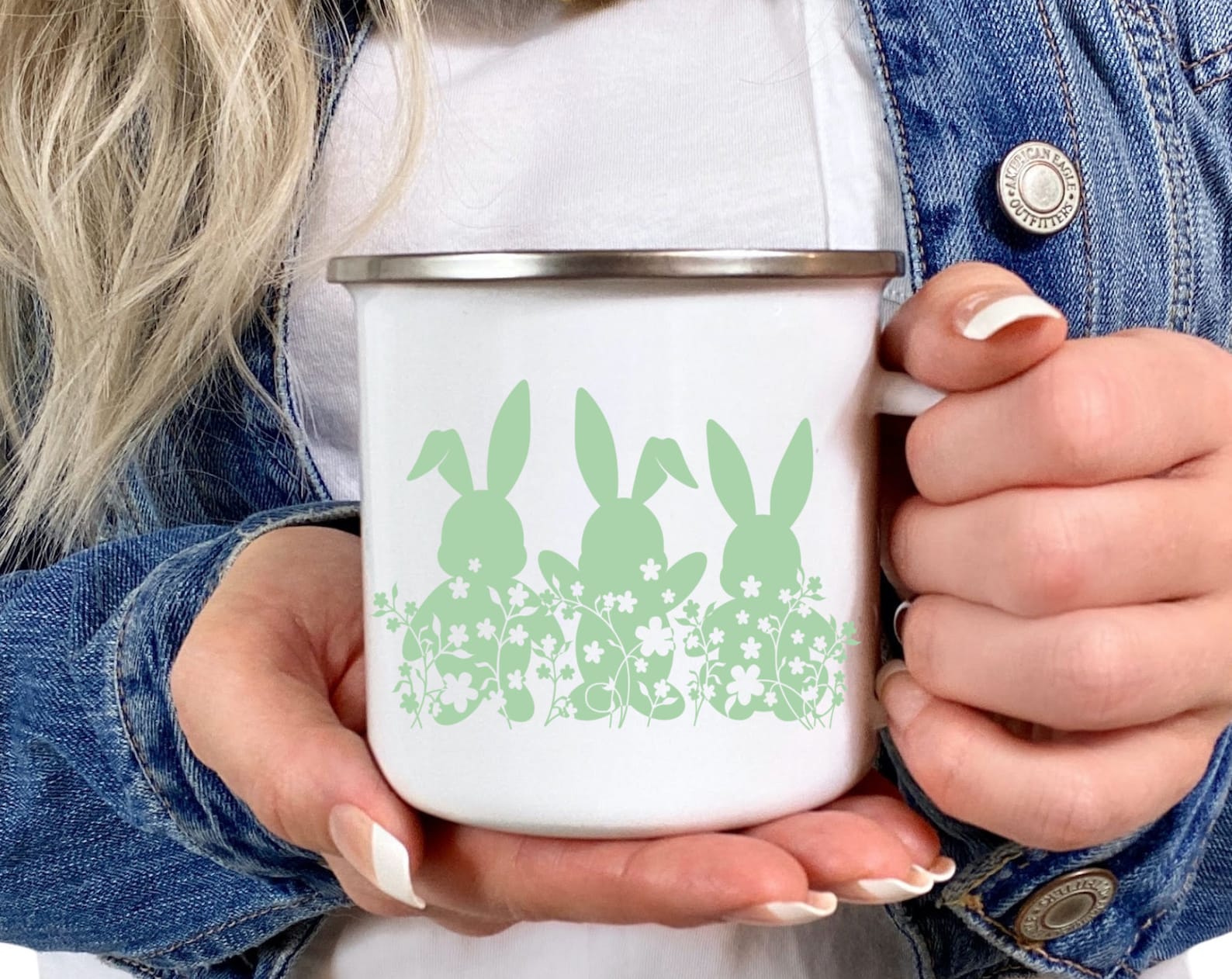 Easter Bunny Botanical Easter Bunny Easter Gift Gift For Her Gift For Him Enamel Best Friend 12 Oz Campfire Mug