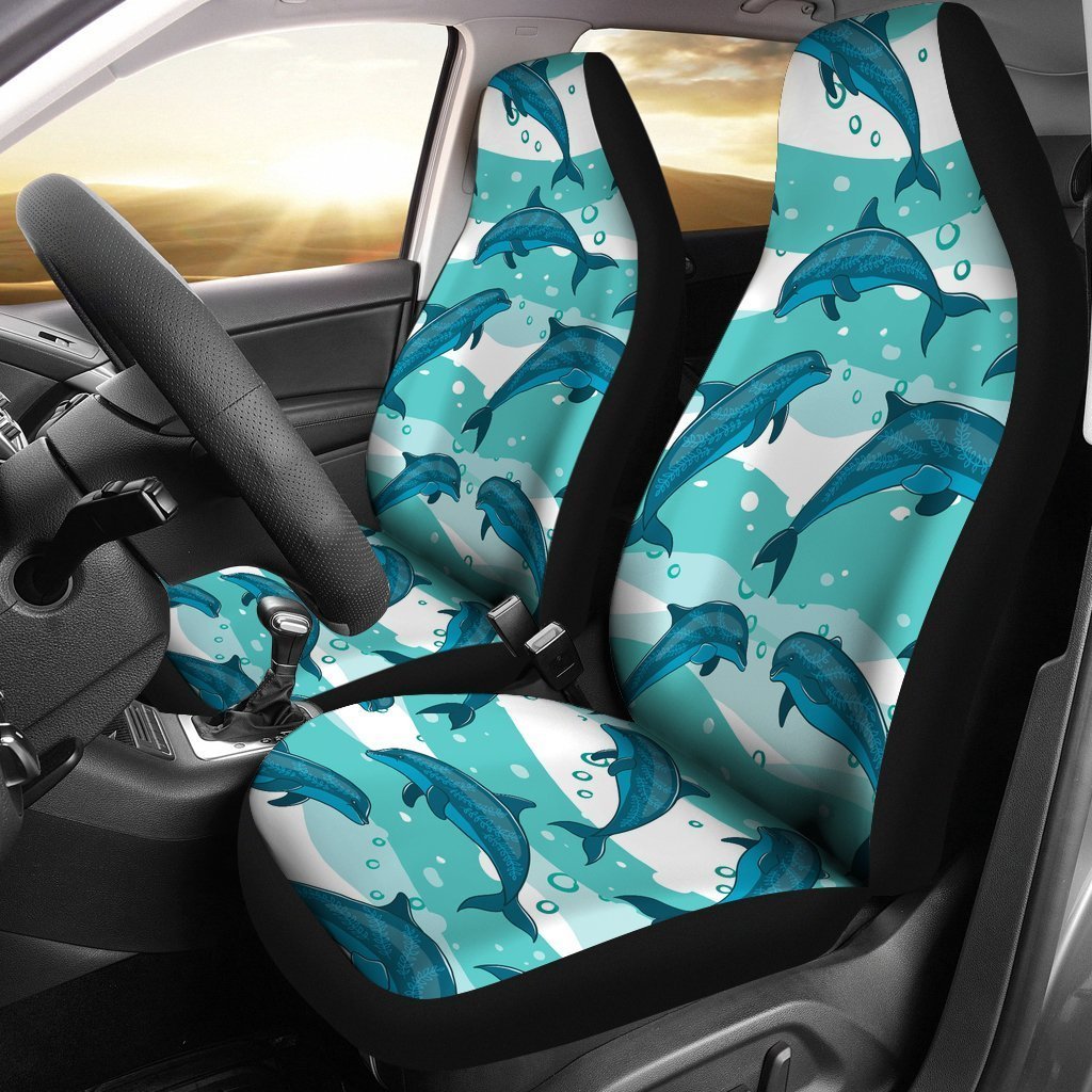 Dolphin Design Print Pattern Car Seat Covers Set 2 Pc, Car Accessories Car Mats Covers