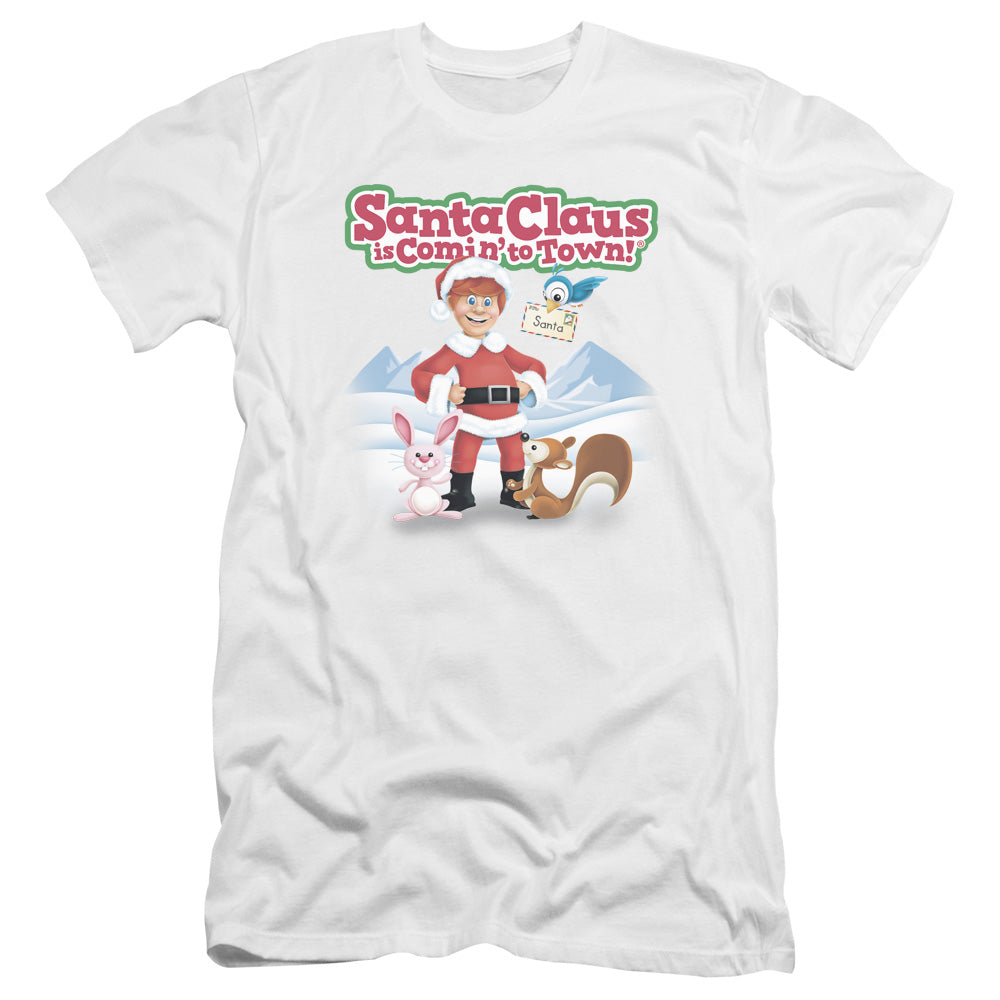 Santa Claus Is Comin To Town Animal Friends Premium Bella Canvas Slim Fit Mens T Shirt White